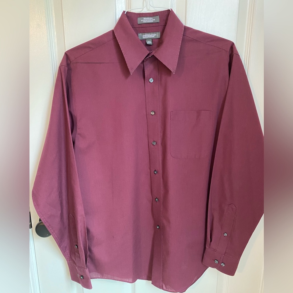 Men's Long Sleeve Button Up Shirt 15 1/2, 34/35 Burgundy